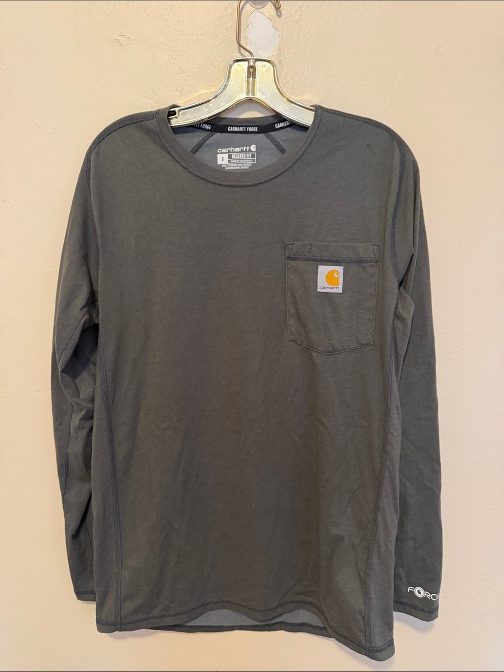Carhartt Men’s Long Sleeve Pocket Tee - Charcoal Gray with Gold Logo